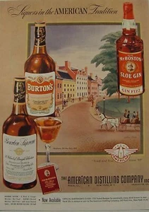 '43 American Distilling Co Ad Broadway Old New York 1830 Art Bourbon Gin Whiskey - Picture 1 of 1