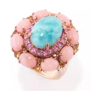 Anello Argento Sterling 14K Gioielli Rosa Vermeil Larimar & Pietra Preziosa Multi - Foto 1 di 4