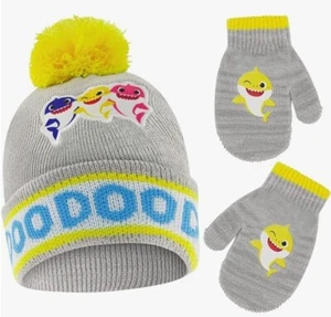 Nickelodeon Boys Winter Hat and Mittens Set Baby Shark Toddler Beanie 2T - 4T - Picture 1 of 3