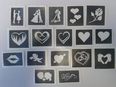 Stencil tema San Valentino per acquaforte su vetro artigianale amore cuori coppia