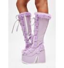 Sweet Womens Lace Up Knee High Boots Winter Warm Platform Dress High Chunky Heel