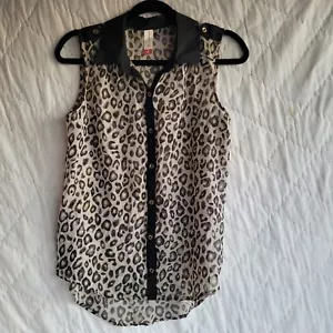 No Boundaries Button Front Sleeveless Blouse Leopard Print Juniors M (7-9) - Picture 1 of 5
