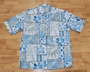 Cooke Street Men's Hawaiian Aloha Button Shirt Blue Palm Trees Floral Size L - Picture 1 of 2