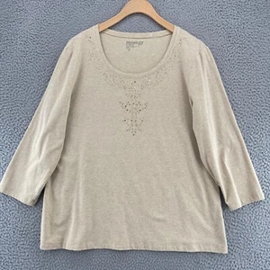Chicos Top Womens 2 US Large Gold Zenergy Shimmer Studded 3/4 Sleeves Stretch - Picture 1 of 10
