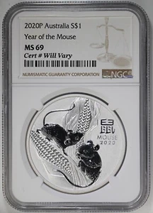 2020 Australia 1 oz 9999 Silver Lunar Mouse Series III NGC MS69 - Picture 1 of 2