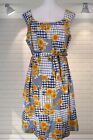 Pretty Vintage 1980s Sunflower & Abstract Check Belted Summer Sundress- UK 14/16
