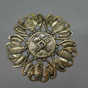 Sammeln Sie chinesische Messing Tier fünf Fledermäuse Reichtum Geld Münze Bronze Spiegel Ornamente - Bild 1 von 6