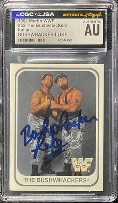 ПОДПИСАННЫЙ BUSHWHACKER LUKE 1991 MERLIN WWF ИТАЛЬЯНСКИЙ NO52 CGC JSA С АВТОГРАФОМ - Изображение 1 из 2