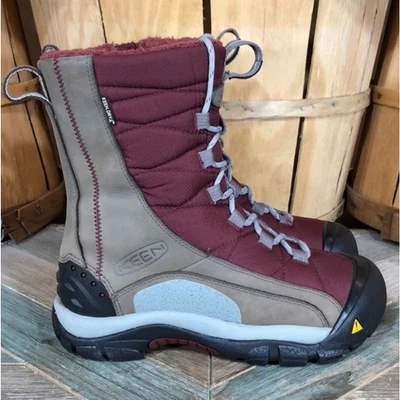 Botas de invierno Keen Vail de cuero tostado rojas aisladas impermeables con cordones y cremallera para mujer 6 Foto 1 de 4