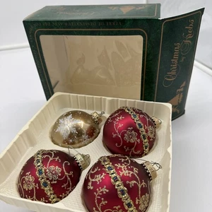 Weihnachten von Krebs rosa Glas Ornamente mit floralem Glitzer Design Goldband - Bild 1 von 7