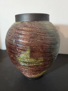 Signed Raku Brushed Pottery Vase - Picture 1 of 5
