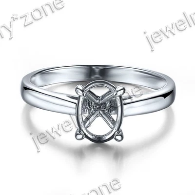 Anillo de boda de compromiso solitario simple semi montura ovalado de plata de ley de 8x6 mm Foto 1 de 4