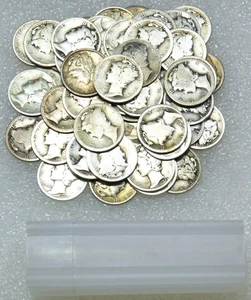1916-1929 MERCURY Dime Roll of 50 coins in tube #V170 - Picture 1 of 2