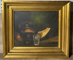 Antique Early Vintage European Still Life Oil On Canvas Framed Signed - Picture 1 of 13