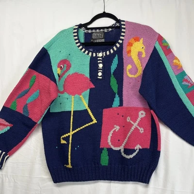 Suéter Berek 1988 Tejido a Mano Azul Marina Flamenco Talla Mediana Foto 1 de 4