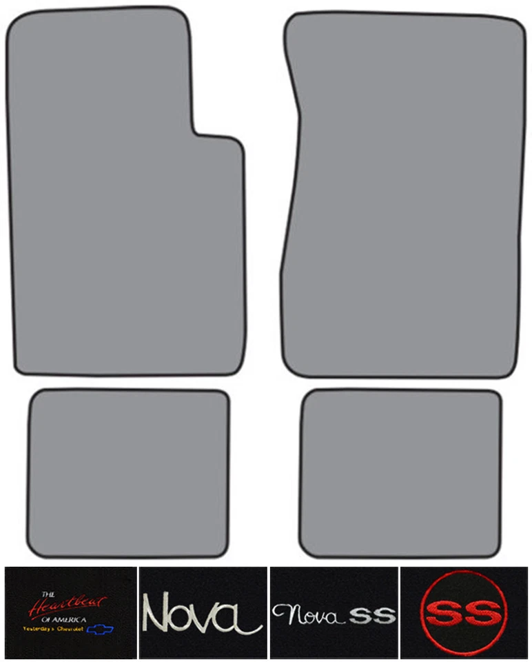 1962-1967 Chevrolet Chevy II Nova Loop Carpet Logo Floor Mat 4pc - Изображение 1 из 2