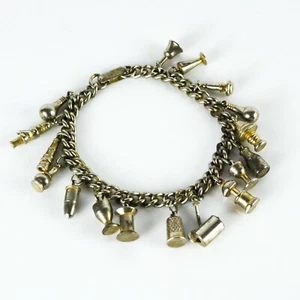 ENCO Vintage Charm Bracelet Signed Light Bulb Steam Roller Bullet Thimble Cup - Picture 1 of 11