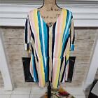 Lane Bryant striped yellow blue & pink  peplum babydoll blouse plus size 22 2X