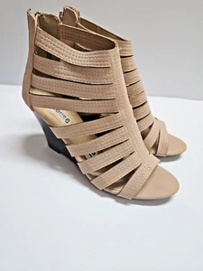 Wedge Heel Shoes Dollhouse Nude Open Toe Platform Size 10 High Heel NEW - Picture 1 of 5