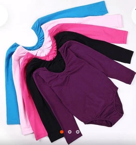 Girls Ladies Cotton Ballet Dance Gymnastics Skate Leotard – Long Sleeve - Picture 1 of 21