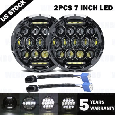 2 faros LED de 7 pulgadas haz alto/bajo DRL para Jeep Wrangler JK TJ LJ 97-17 Rubicon Foto 1 de 4