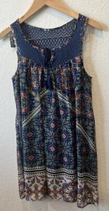 As U Wish Dress Womens Medium Blue Print Boho Floral Knee Length Sleeveless - Picture 1 of 5