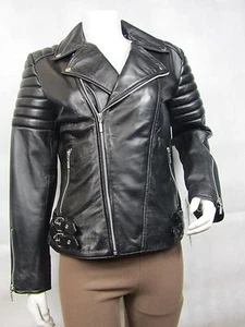 Damen schwarz Napa Leder schmal eng anliegend kurz Biker Mode Jacke Fahrrad - Bild 1 von 12