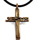 Jesus Cross Pewter Antique Copper Metal Finish Black Cord Necklace (NWT)