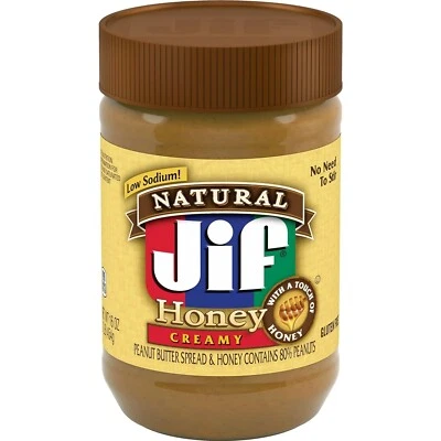 Jif Natural Creamy Peanut Butter Spread and Honey 16 Ounces Contains 80% Peanuts - Image 1 of 4