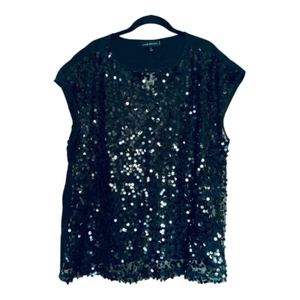 Lane Bryant Black Sequined Sleeveless Top Blouse Plus Size 16 - Picture 1 of 4