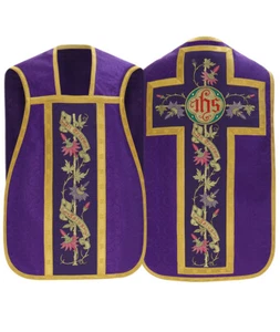 Violette Römische Kasel Messgewand mit Stola Manipel Bursa Kelchvelum R715F25 - Bild 1 von 6