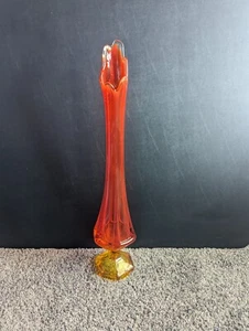 Mid Century Modern Amber 24" Tall Glass Swung Stretch Floor Vase - Picture 1 of 9