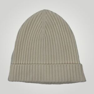 Maison Andes 100% Cashmere White Ribbed Beanie