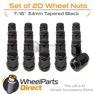Black Wheel Nuts (20) 7/16 Tapered 34mm For Pontiac Firebird 67-81 - Picture 1 of 1
