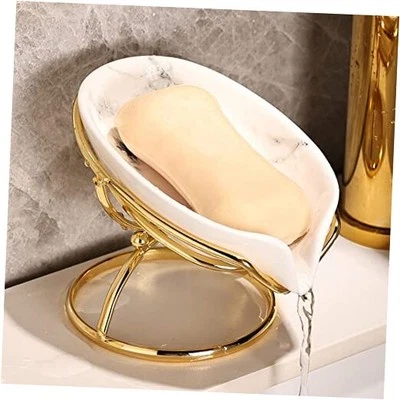 Jabonera de cerámica en forma de hoja con drenaje, soporte, ahorrador, bandeja, barra de jabón blanco Foto 1 de 4