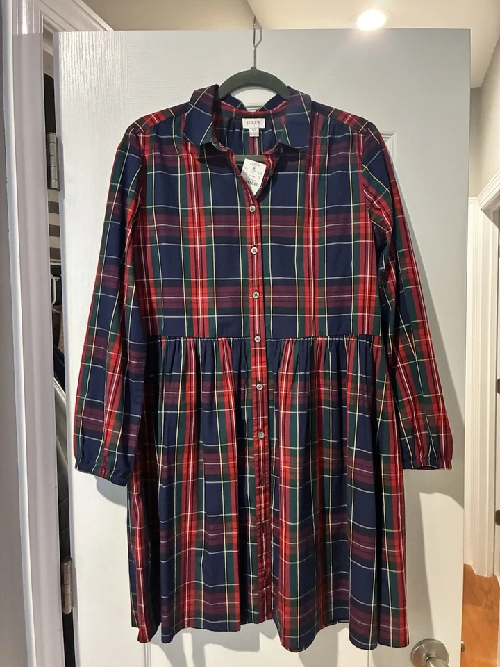 Vestido J Crew Navidad a Cuadros Mujer 10 Rojo Azul Verde Botón Cuello Colegiala Foto 1 de 1
