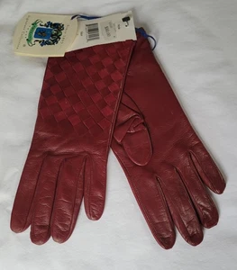 Neu mit Etikett Portalano burgunderrote geflochtene Lederhandschuhe Größe 6 UVP 80 $ - Bild 1 von 7
