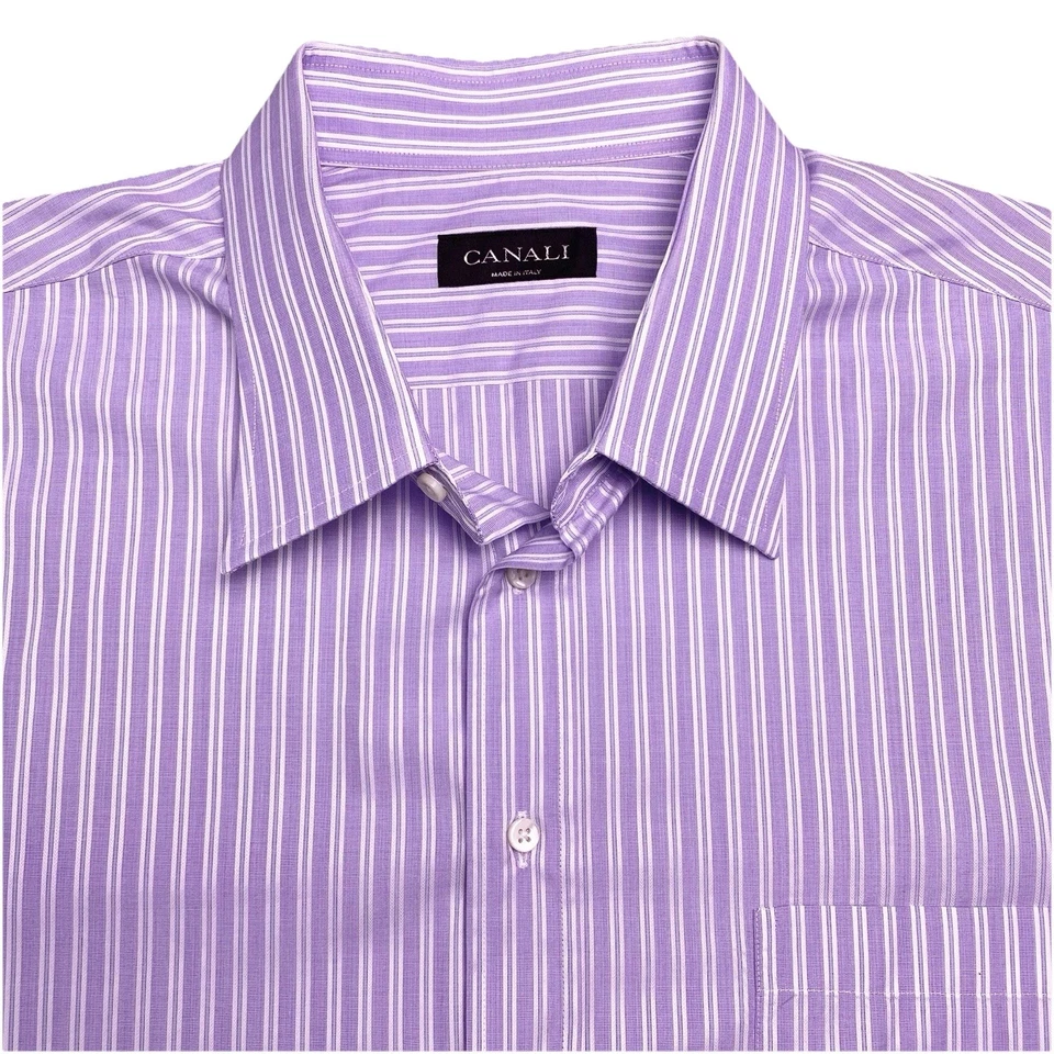 Рубашка Canali Dress 18 46 мужская лавандовая белая полоса Periwinkle хорошее состояние б/у - Изображение 1 из 4