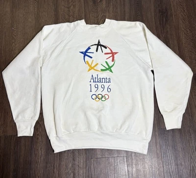 Sudadera de Colección 1996 Juegos Olímpicos de Atlanta Raglán Cuello Redondo Para Hombre Grande Blanca 42-44 Foto 1 de 4