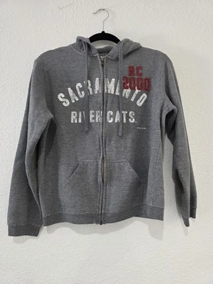 Moletom com capuz feminino MV Sport Sacramento River Cats cinza zíper completo lã grande - Imagem 1 de 4