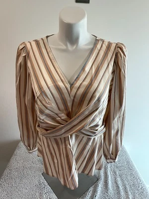 Blusa envolvente sintética manga larga peplum cuello en V rayas Maurices 1X Foto 1 de 4