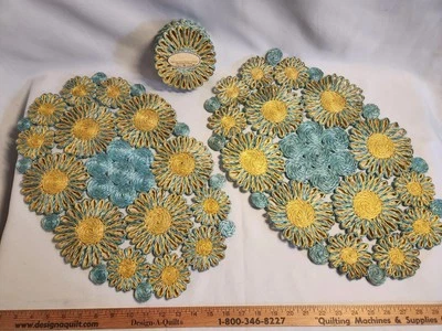 Vintage Colorful Raffia Rattan Large Placemats Coasters Set Boho Woven Trivets - Image 1 of 4