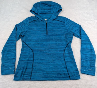 Pullover con capucha REI 1/4 cremallera para mujer talla M azul ligero agujeros para el pulgar Foto 1 de 4