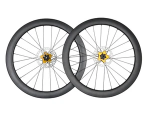 Disc brake Carbon Wheelset Clincher Tubeless Road Bike 700C Floating Rotor Gold - Picture 1 of 8