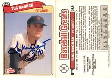 Tug McGraw Signed 1989 Swell Baseball Greats #96 Card New York Mets Auto AU