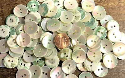 6 Curved Iridescent Cream & Green Shell MOP Sew-thru Buttons 17.5mm 11/16" 12776 - Image 1 of 4