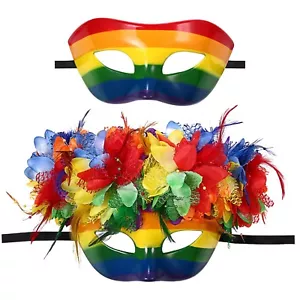 Women's Mens Masquerade Venetian Mardi Gras Halloween Couple Rainbow Flower Mask - Picture 1 of 15
