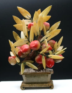 Jade Plum Hardstone Gemstone Bonsai Tree Fruit Plant Feng Shui Prosperity Vtg - Picture 1 of 10