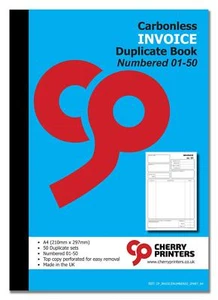 Kirsche NCR Rechnung Duplikat Buch A4 (210mm x 297mm) 50 Sets nummeriert 01-50 - Bild 1 von 5