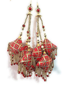 Indian Traditional Heavy Long Latkan Color Red For Lehenga 1 Pair k375 - Picture 1 of 1